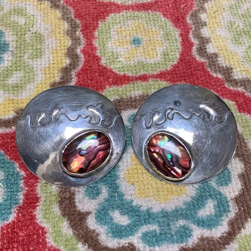 Vintage Yellowhorse abalone shield earrings sterling